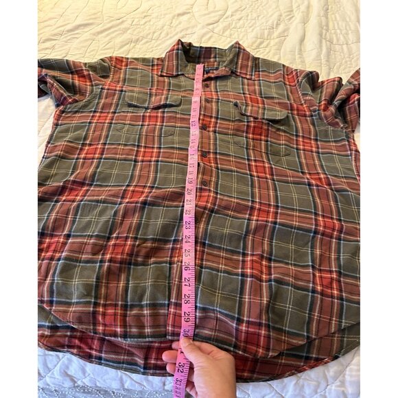 Austin Reed Mens L Cotton Flannel Plaid Shirt Suede Elbow Patches pockets chore - Picture 6 of 14